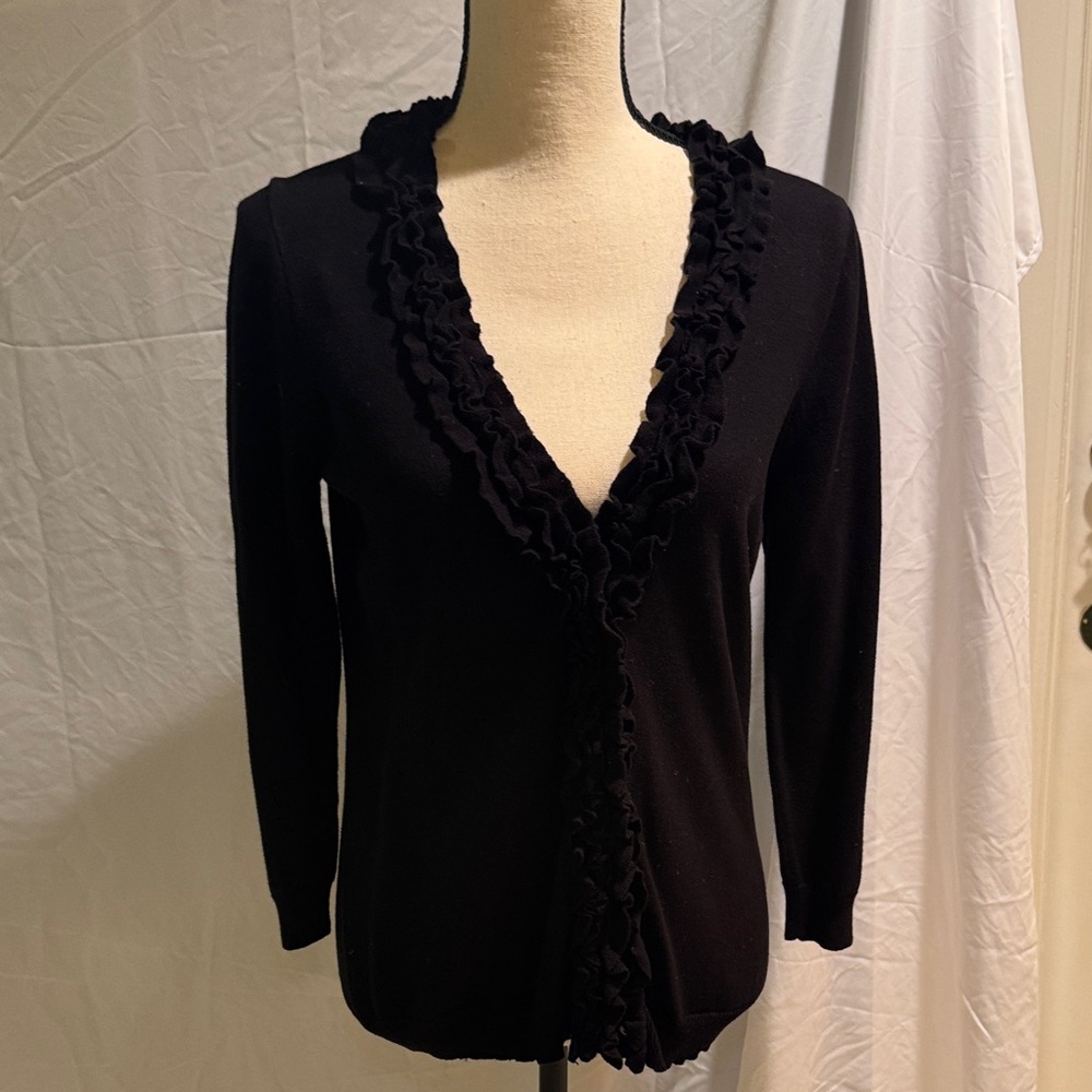 J. Crew Black Ruffle Trim Cardigan